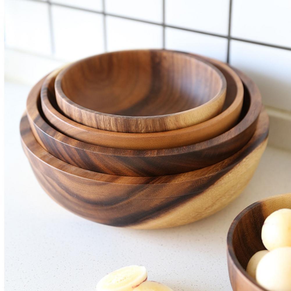 Kitchen Natural Wooden Bowl Household Fruit Bowl Salad Bowl For Home