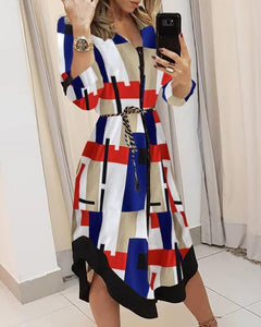 Printed Checks Lace-up Dress Women