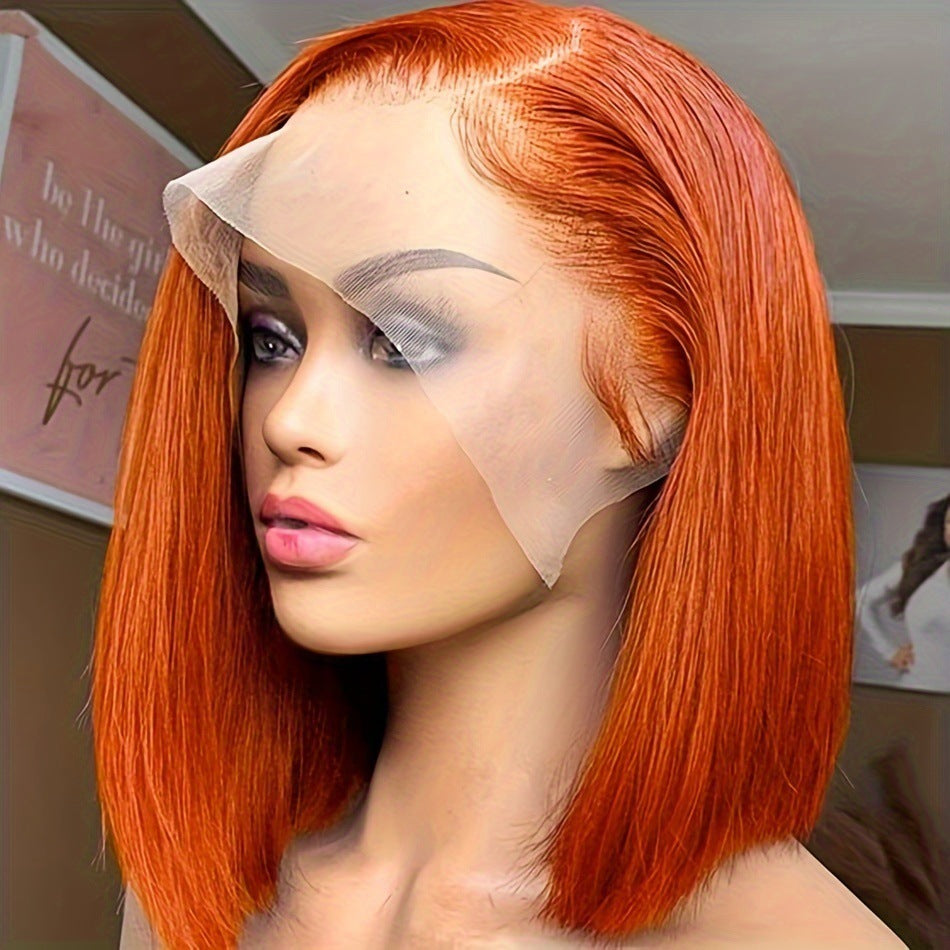 Straight Ginger Orange Bob Wigs Human Hair13x4