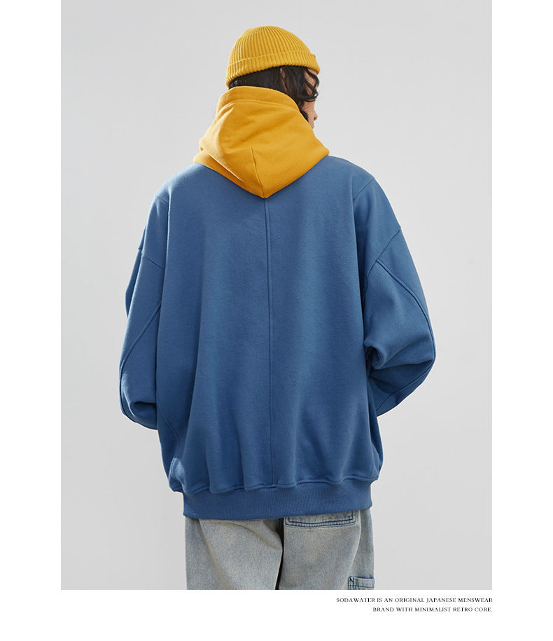 Hooded Sweatshirt Colorblock Patch Sweatshirt