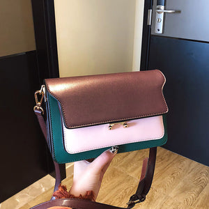 Contrast Color Leather Shoulder Bags For Women