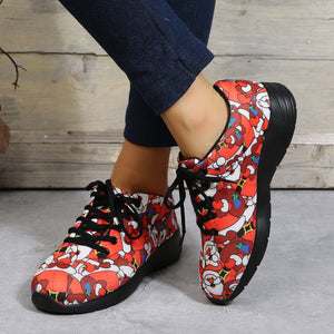 Women's Floral Santa Claus Sneakers And Nude British Lefu Shoes For Women