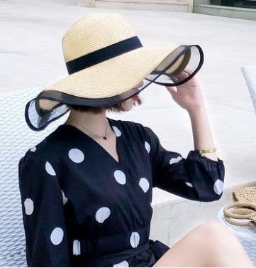 Straw Hat Lady Fashion Woven Organza Sunshade Hat