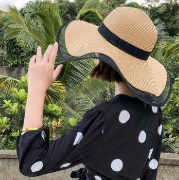 Straw Hat Lady Fashion Woven Organza Sunshade Hat