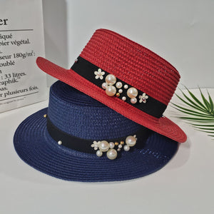 Parent-child Sun Hat Cute Children Sun Hats Pearl Bow Hand Made Women Straw