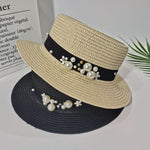 Parent-child Sun Hat Cute Children Sun Hats Pearl Bow Hand Made Women Straw