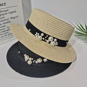 Parent-child Sun Hat Cute Children Sun Hats Pearl Bow Hand Made Women Straw