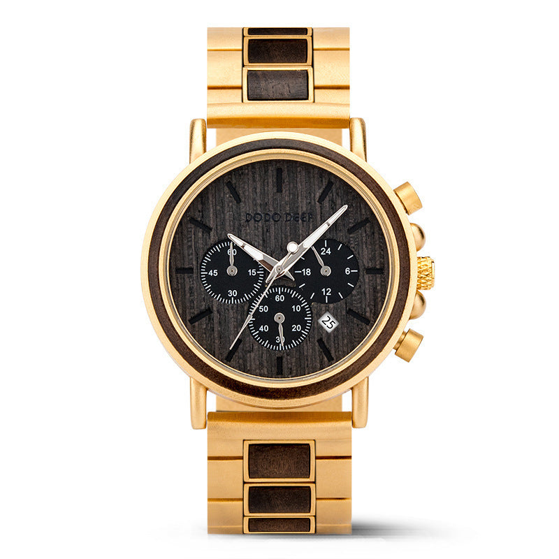 Luxury Wood Stainless Steel Men Watch Stylish Wooden