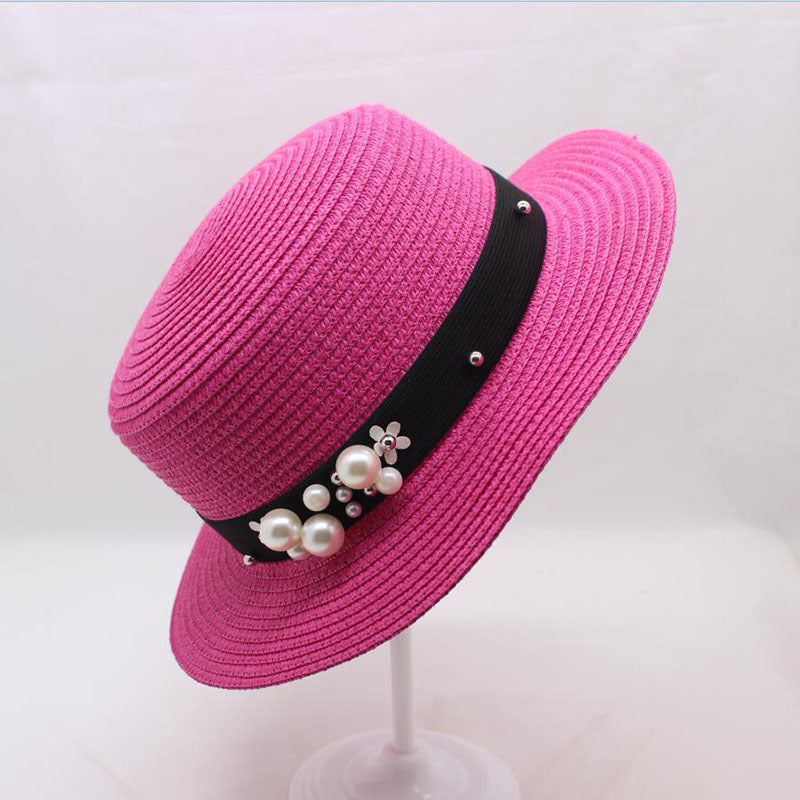 Parent-child Sun Hat Cute Children Sun Hats Pearl Bow Hand Made Women Straw