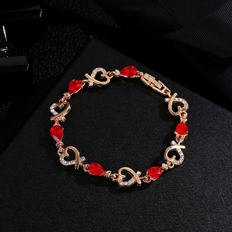 Hollow Love Bracelet With Rhinestones Fashion Temperament Heart-shaped Bracelet For Valentine's Day Gift Jewelry