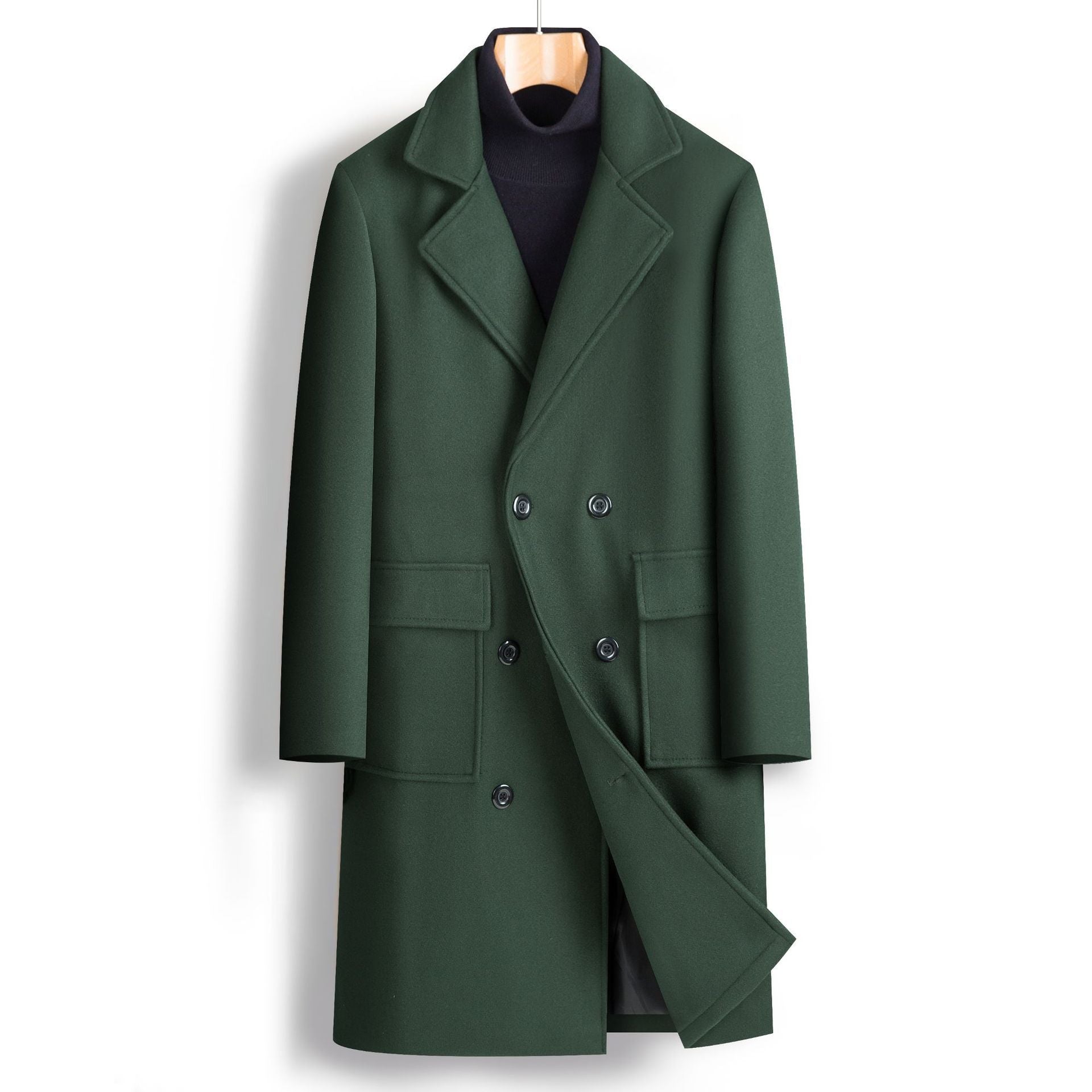 Fall Winter Men Double Breasted Mid-length Coat