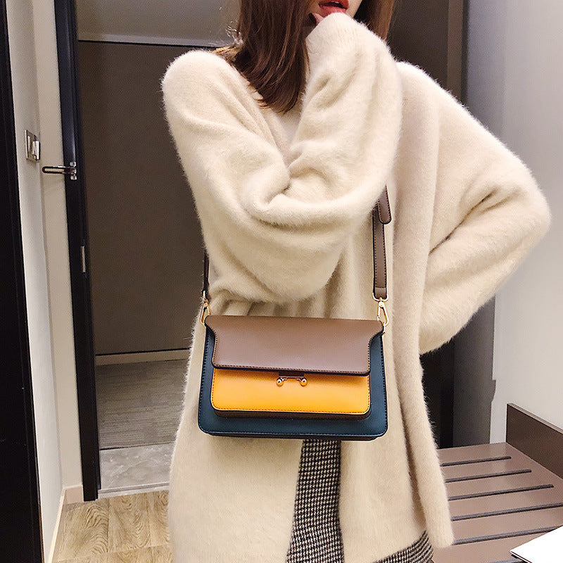 Contrast Color Leather Shoulder Bags For Women