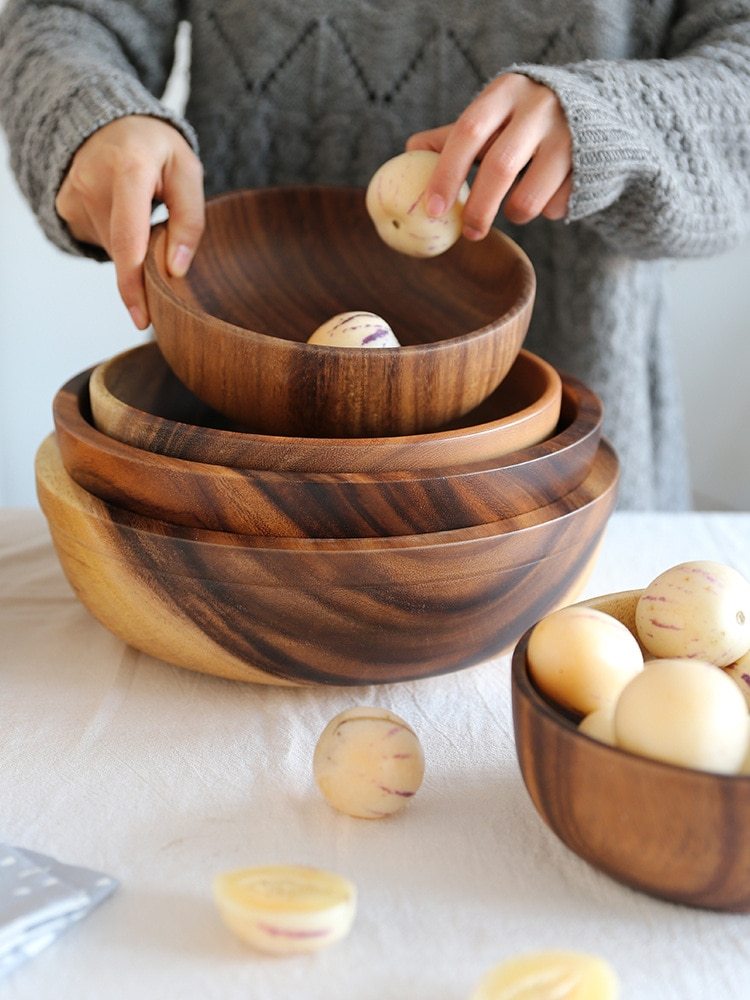 Kitchen Natural Wooden Bowl Household Fruit Bowl Salad Bowl For Home