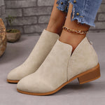 Chunky Heel Pointed Toe Ankle Boots With V-cut Design Fashion Fall Winter Short Boots For Women Shoes