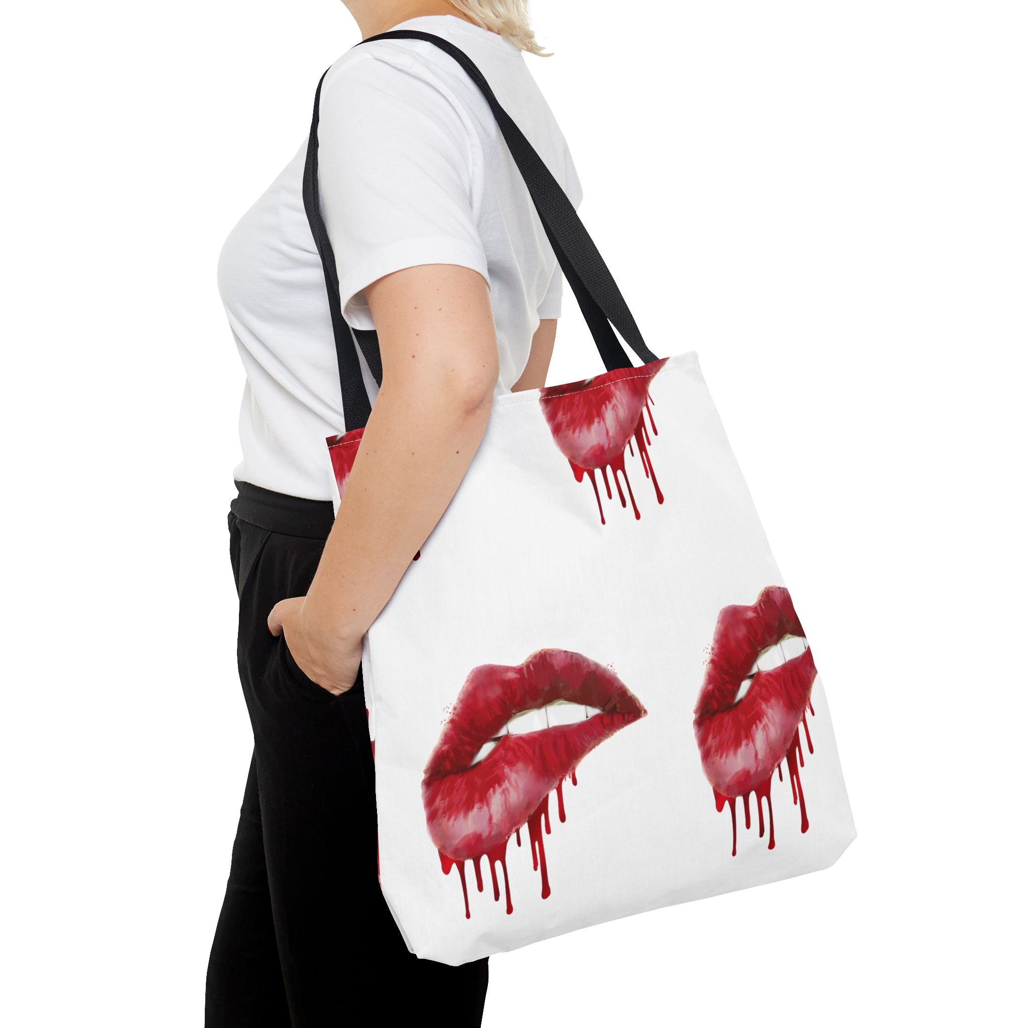 Bold Kiss Print Tote Bag, Chic Shopping Tote, Stylish Beach Bag, Valentine's Gift, Lips Design Handbag