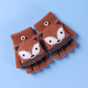 Cute Flip Half Fingerless Knit Plush Kid Gloves