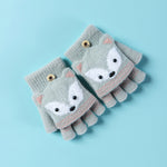 Cute Flip Half Fingerless Knit Plush Kid Gloves