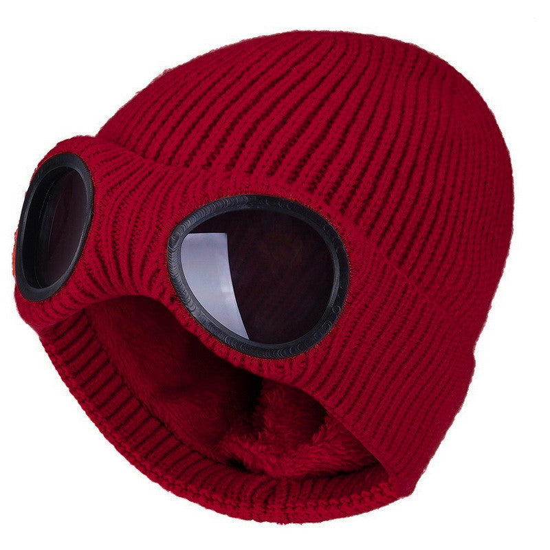 Warm Knitted Woolen Hats With Windproof Glasses Autumn And Winter For Men And Women Ear Protection Cap