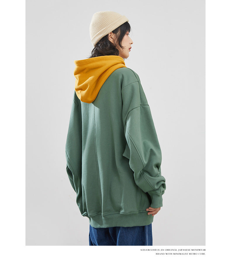 Hooded Sweatshirt Colorblock Patch Sweatshirt