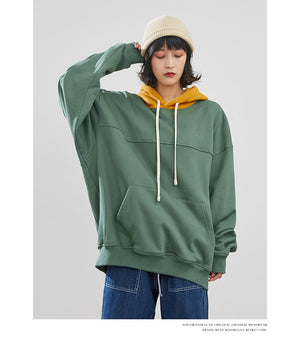 Hooded Sweatshirt Colorblock Patch Sweatshirt