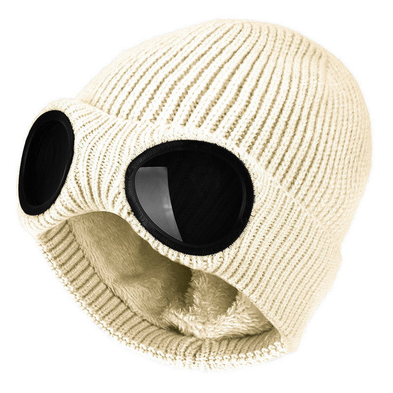 Warm Knitted Woolen Hats With Windproof Glasses Autumn And Winter For Men And Women Ear Protection Cap