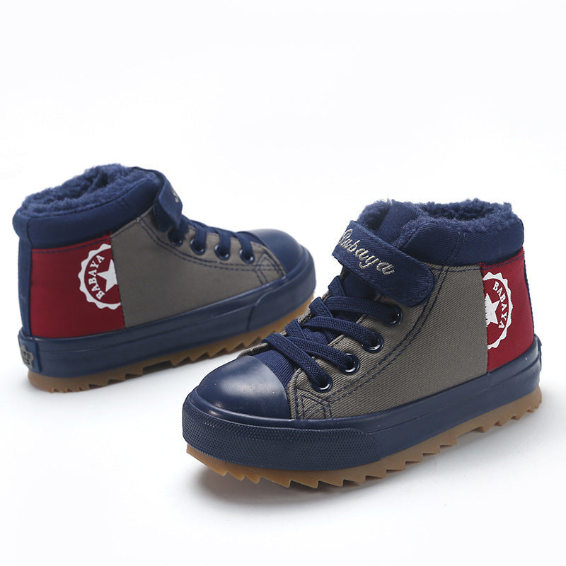 New Winter High-top And Velvet Warm Cotton Shoes For Boys