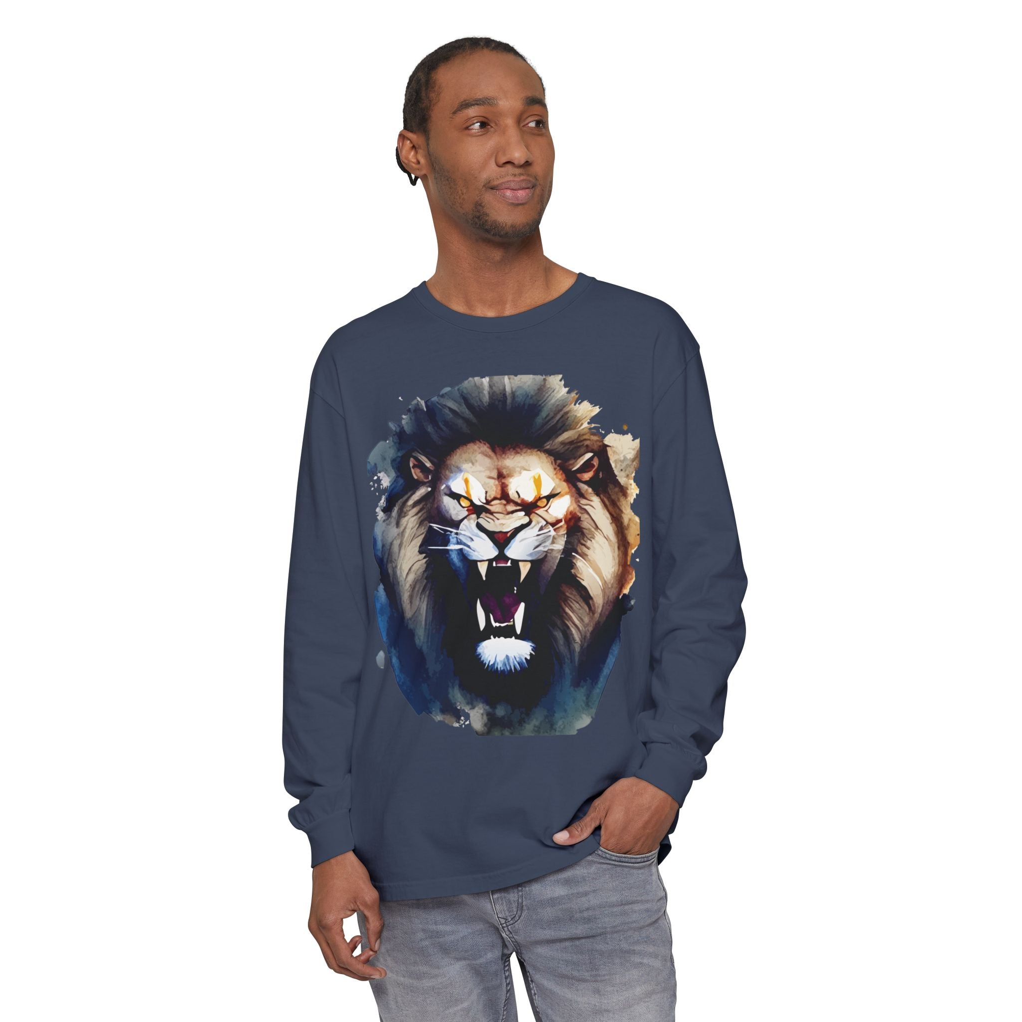 Vibrant Lion Long Sleeve Tee, Unisex Animal T-Shirt, , Nature Lover's