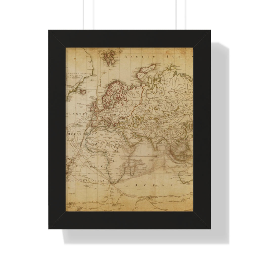 Vintage Map Wall Art, Framed Vertical Poster for Home Decor, Unique Gift for Travelers, Antique Style Art Print, Adventure Decor, Office