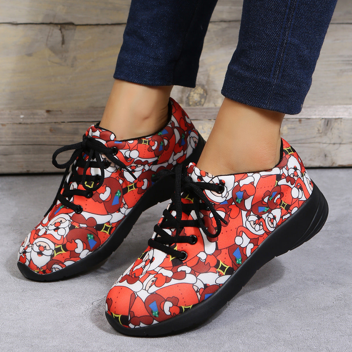 Women's Floral Santa Claus Sneakers And Nude British Lefu Shoes For Women