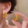 Golden Flowers C- Shaped Earrings New Retro Temperament