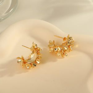 Golden Flowers C- Shaped Earrings New Retro Temperament