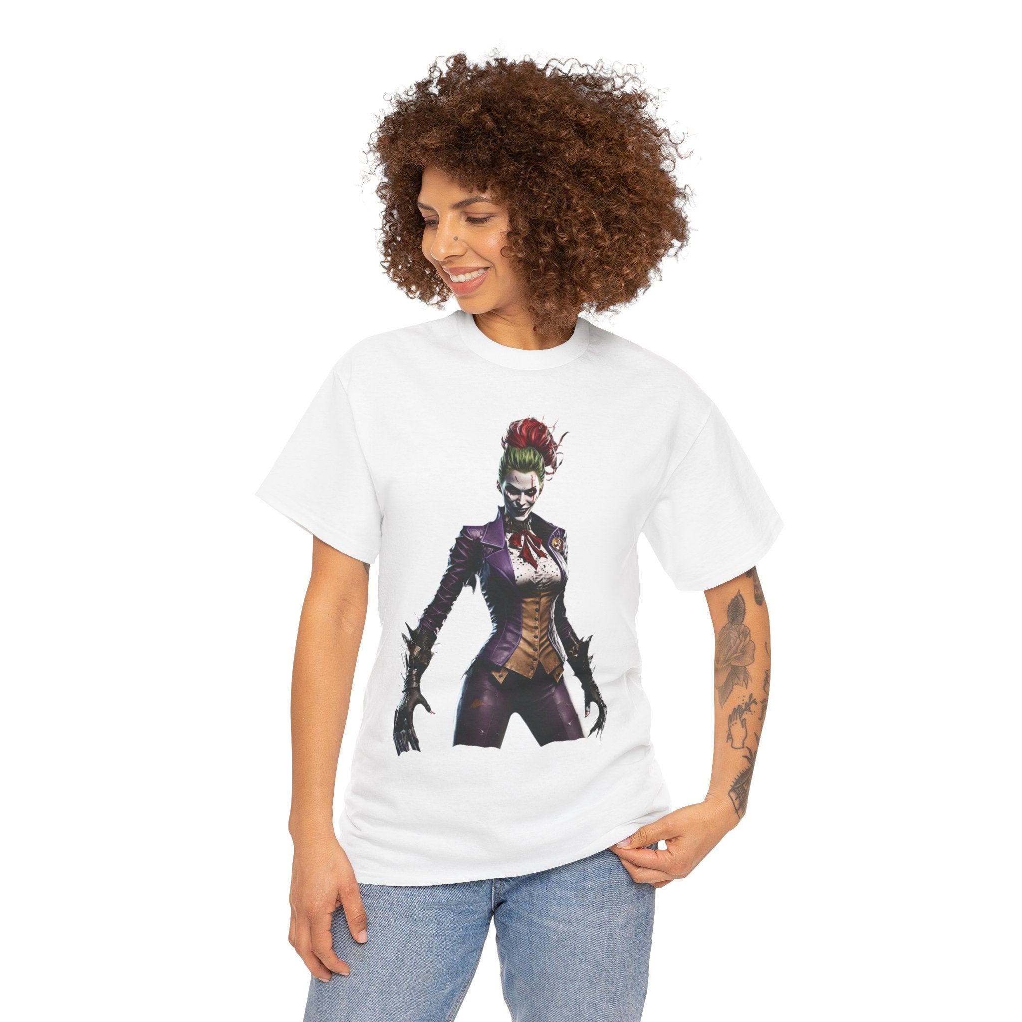 Bold Joker Graphic Unisex Heavy Cotton Tee, Casual Streetwear, Gift for Comic Fans, Halloween Costume Top, Everyday Wear