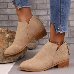 Chunky Heel Pointed Toe Ankle Boots With V-cut Design Fashion Fall Winter Short Boots For Women Shoes