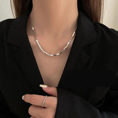 Niche Silver Square Clavicle Chain Necklace Bracelet Accessories