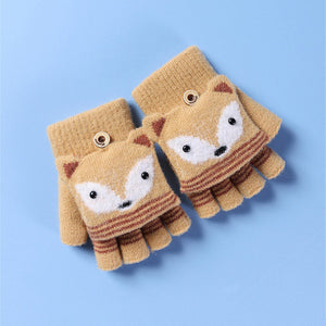 Cute Flip Half Fingerless Knit Plush Kid Gloves