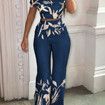 Women's Tropical Print Off-Shoulder Top And High Waist Pant Set