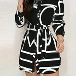 Women's Long Sleeve Allover Print Button Front Fashionable Character Dress