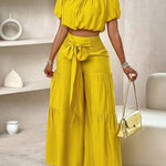 Women's Short Sleeve Suit With Summer Sleeve Pleats