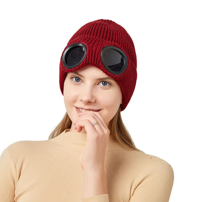 Warm Knitted Woolen Hats With Windproof Glasses Autumn And Winter For Men And Women Ear Protection Cap