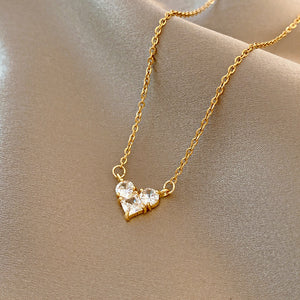 Simple Fashion Loving Heart Zircon Titanium Steel Necklace