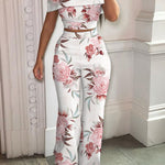 Women's Tropical Print Off-Shoulder Top And High Waist Pant Set