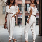 Women's Trousers V-neck Pocket Jumpsuit Elastic Waist Casual Pants