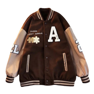 American Retro Puzzle Leather Embroidery Jacket For Men Couple