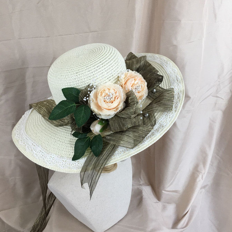 Straw Hat, Sun Protection, Sun Hat, Large Brim, Lace, Flower, Straw Hat, Forest Straw Hat