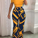 Women's Tropical Print Off-Shoulder Top And High Waist Pant Set