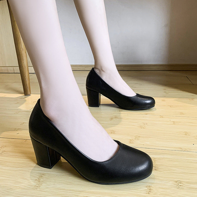 Black Leather Shoes Women's Professional High Heel Elegant