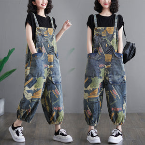 Literary Retro Large Size Jean Suspenders