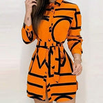 Women's Long Sleeve Allover Print Button Front Fashionable Character Dress