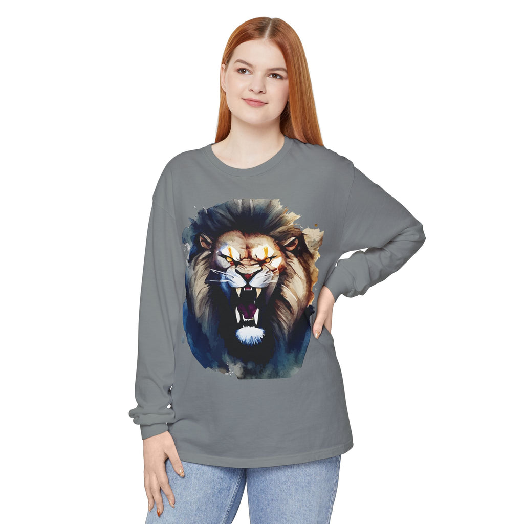 Vibrant Lion Long Sleeve Tee, Unisex Animal T-Shirt, , Nature Lover's