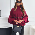 New Stand Collar Batwing Sleeves Cloak Top With Belt Ins Fashion Temperament Jacket Woolen Sweater Outwear For Women Clothing